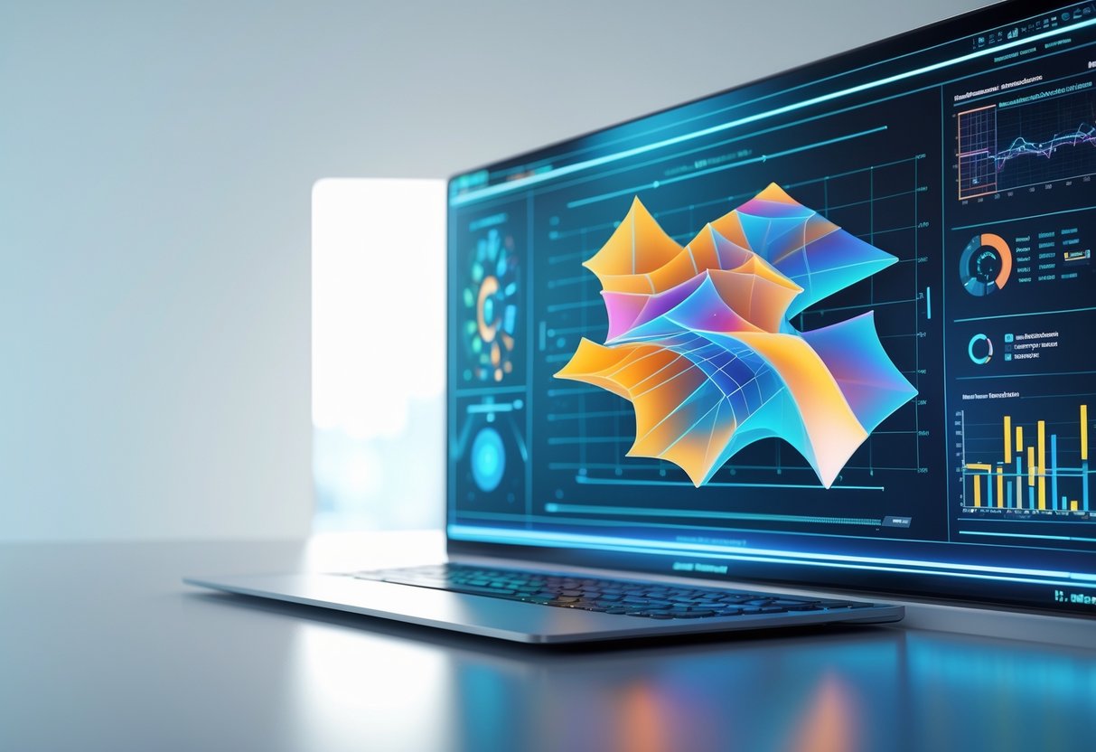 A digital display showing a colorful and detailed 4D data visualization in a modern, clean setting.